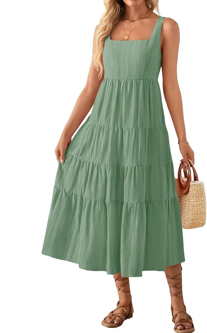 ZESICA Women's Summer Sleeveless Dress Casual Backless Loose Flowy Tiered Sundress Beach Cover up Tank Dresses (Large)