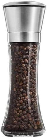 Salt and Pepper Grinder Tall Size - Black Pepper,Herb Shakers Mill Refillable Manual - Stainless Steel Lid - Adjustable Coarseness - Glass Material- Fits in Home,Kitchen,Barbecue