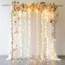 10 FT x 8 FT White Backdrop Curtain - Tulle Backdrop Curtain with 9.8FT Lights String - Sheer Backdrop Curtains with 4 Inch Rod Pockets for Birthday Weddings Baby Shower Celebration Party Decorations
