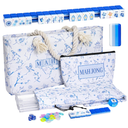TIASUSAN American Mahjong Game Set(4 Layer), 160 Blue Engraved Tiles, White Bag and Entire Accessories, 4 All-in-One Rack/Pushers, Mahjong Tile Set