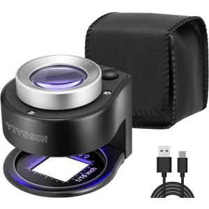 VIVOSUN 30X Rechargeable Loupe Magnifier with White LED Light and UV Light, Portable Magnifying Glass with Optical Glass Lens & Scale for Jewelry, Textile, Gems, Stamps, Coins and Plants (Black)