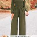 KIRUNDO Jumpsuits for Women Dressy Casual One Piece Long Sleeve Wide Leg Long Pant Rompers With Pockets 2025 Fall Outfits (Green, XXL)
