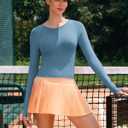 RUNNING GIRL Long Sleeve Workout Tops for Women Soft Crew Neck Basic Tight Cropped Top Casual Seamless Shirt (L)