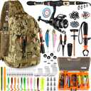 PLUSINNO Fishing Backpack with Fishing Rod and Reel Combos Tackle Boxes, Waterproof Tackle Backpack for Fishing Gear with Rod Holder, Fishing Gifts for Men with Fishing Tool Kit