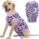 FUAMEY Recovery Suit for Dogs After Surgery,Soft Breathable Dog Bodysuit E-Collar & Cone Alternative Surgical Suit,Male Female Dog Neuter Spay Suits Anti Licking Wounds Onesie Purple Leopard XXL (XXL(Back:24.8-29.5in,WT:75+lbs))