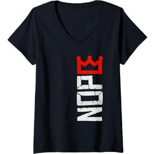 Womens No Kings Protest Sign Vertical V-Neck T-Shirt, Size L