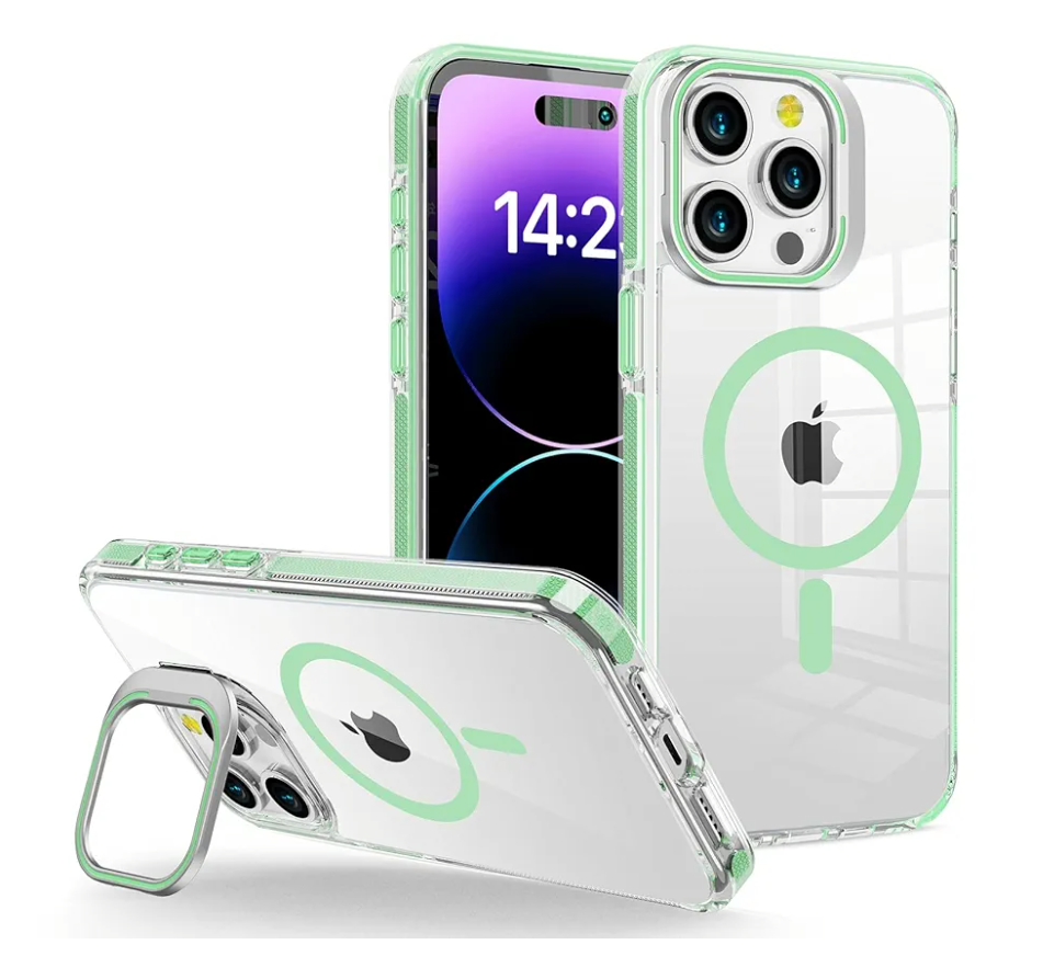 WOGROO for iPhone 15 Plus Case, [Compatible with MagSafe], Magnetic Kickstand Case for Women Girls, Case for iPhone 15 Plus, 6.7", Clear Green
