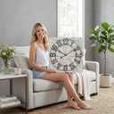 EMAX HOME Large Farmhouse Wall Clock – 24 Inch White Square Rustic Wooden Clock with Decorative Reversible Wooden Sign, Perfect for Any Space and Ideal Gift