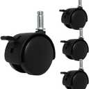 Letrushare 4pcs 1.5 Inch Swivel Caster Wheels Circlip Stem M8x20mm Lockable Brake 360 Degree Rotatable Rollers Small Black Nylon Castor Replacement for Furniture Table Desk Chair Stool Shelf Cabinet