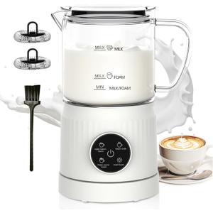 Casimhu 4-in-1 Milk Frother, Electric Milk Frother and Steamer with LED Touch Screen, Ceramic Lining Bottom, Milk Warmer 13.52oz for Lattes, Cappuccinos, and Macchiatos at Home, White