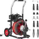 VEVOR Drain Cleaner Machine 100FT x 3/8 Inch, Auto Feed Sewer Snake Auger on Wheels, 370W Portable Drain Cleaning Machine with 8 Cutters & Air-activated Foot Switch for 2" to 4" Pipes