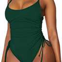 Viottiset Women's Ruched High Cut One Piece Swimsuit Tummy Control Bathing Suit Monokini (Medium, Blackish Dark Green)
