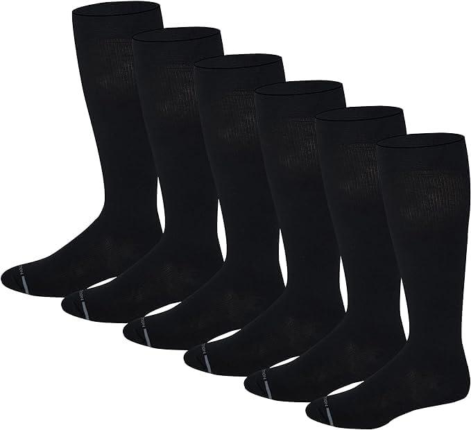 Dr. Motion Men's Knee High Compression Socks 8-15 mmHg ( 6 Pairs Pack ) (10-13, Black)