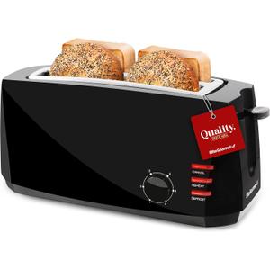 Elite Gourmet ECT4829B# Long Slot 4 Slice Toaster, Reheat 6 Toast Settings, Defrost, Cancel Functions, Built-in Warming Rack, Extra Wide Slots for Bagels Waffles, Black