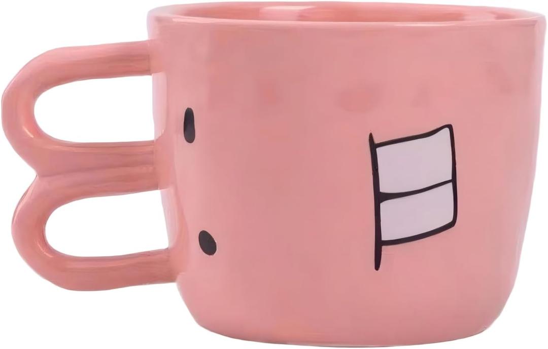 2 x Pink pig ceramics milk coffee pot, kettle, teapot, Cute mug,Creative, funny coffee pots and mugsA white elephant gift for family and friends (small Rabbit teeth cup) (11.8 Ounces)