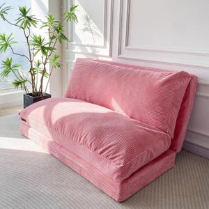 MAXYOYO Folding Sofa Bed, Floor Sofa Convertible Chair with Washable Cover, Floor Couch Lounge Bean Bag Chair Bed for Living Room, Pink, 54x91 Inch