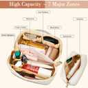 Birthday Gifts for Women Teen Girl, Personalized Initial Makeup Organizer Bag Set, Open Flat Travel Cosmetic Bag With Clear Divider and Handle(Beige,N)