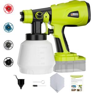 Paint Sprayer for Ryobi One+ 18V Battery w/1000ML Large Container, Even Coverage, No Clogging, Handheld Cordless Painting Spray Gun for Small and Meduim Projects: Fence, Cabinets, Chairs(No Battery) (Green)