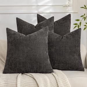 Set of 4 Soft Textured Decorative Throw Pillow Covers 18x18 Inch Cozy Farmhouse Cushion Cover Square Accent Pillow Cases for Bed Couch Sofa Living Room, Dark Grey