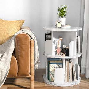 Nidouillet Rotating Bookshelf, Revolving Bookcase 360 Display Round Bookshelf, High-Density MDF Wood Narrow Swivel Corner Book Shelf Standing Bookcase for Adult Bedroom, Living Room (White, 2 Tier)