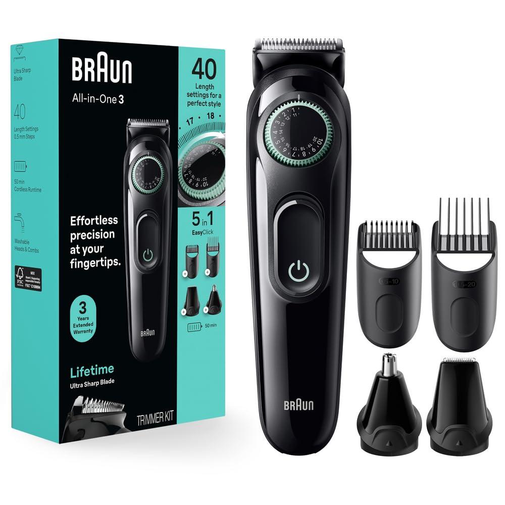 Braun All-In-One Style Kit Series 3 3450, 5-in-1 Trimmer for Men with Beard Trimmer, Ear & Nose Trimmer, Hair Clippers & More, Ultra-Sharp Blade, 40 Length Settings and Washable