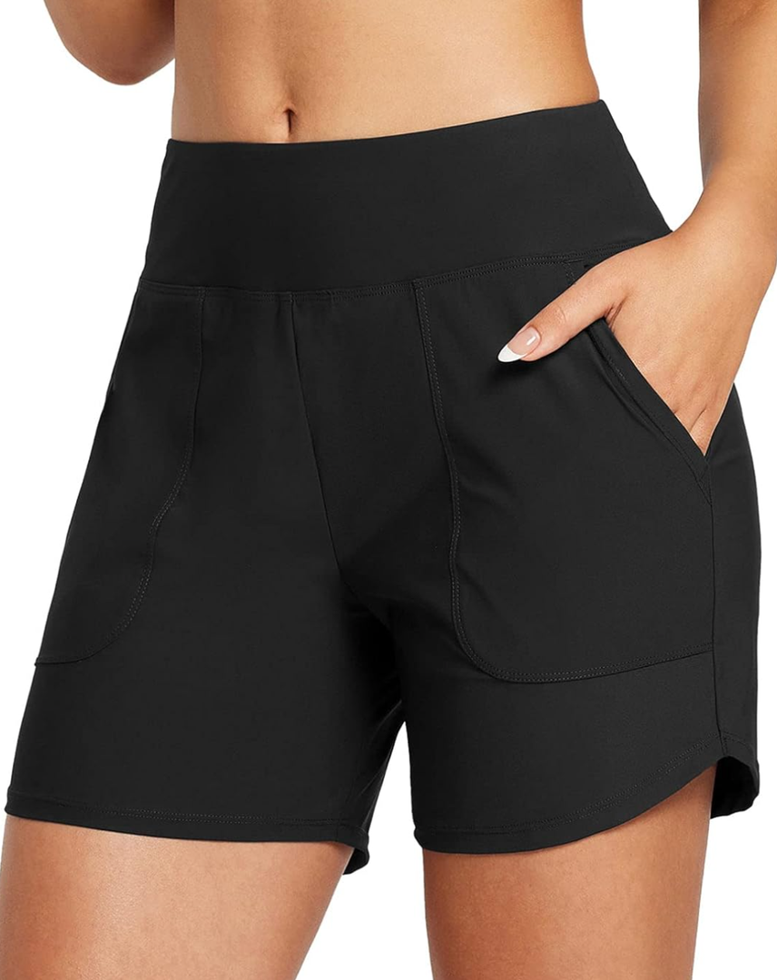 baleaf Women's 5 High Waisted Swim Shorts Quick Dry Swimsuits Bottoms Trunks with Pockets, XL