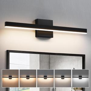 KAISITE Modern Black Bathroom Light - 24 inch Dimmable 5CCT LED Bar Vanity Light Over Mirror