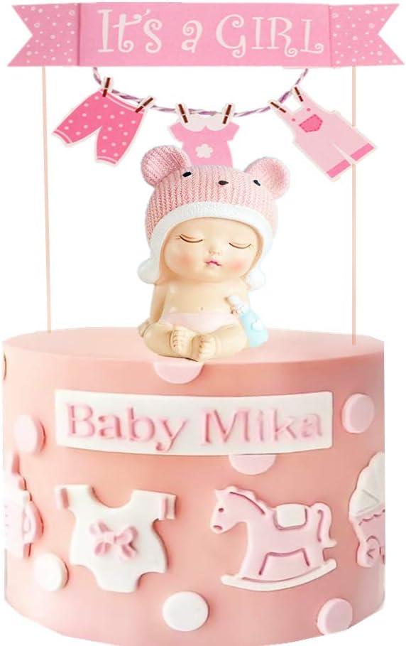 JeVenis 2 PCS Pink Baby Girl cake decoration Baby Shower Its a girl cake Topper Birthday Party Supply Adorable Girl Baby