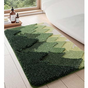 Aoibox Non Slip Bathroom Rug 16x24 Washable Microfiber Bath Mat Quick Dry Absorbent Ultra Soft Forest Trees Bathmat for Shower Floor Tub Sink Green