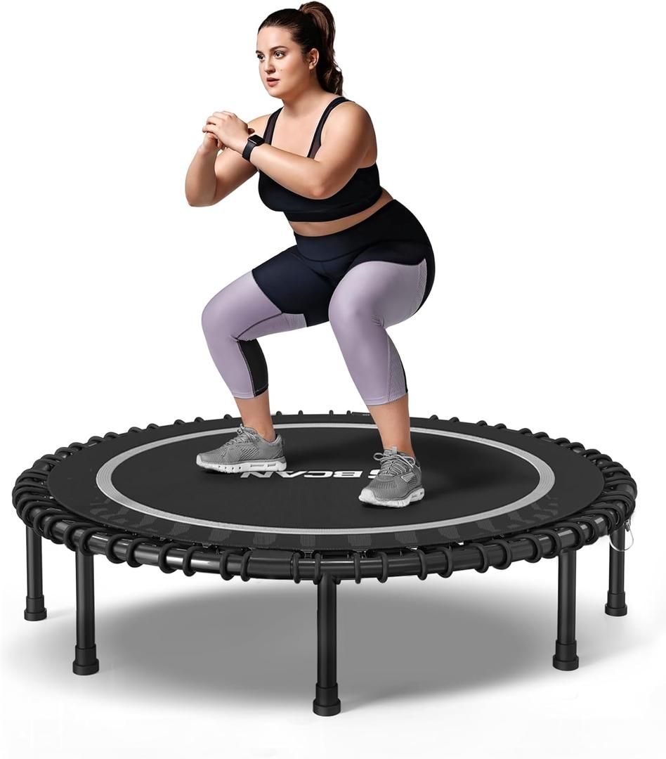 BCAN 48" Adult Fitness Trampoline with Durable Bungees, Stable & Quiet Exercise Rebounder, Great Mini Trampoline for Indoor/ Garden Workout - Silver
