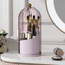 Makeup Brush Holder with Lid 360 Rotating Clear Dustproof Make Up Organizers for Vanity Bathroom Countertop, Pink