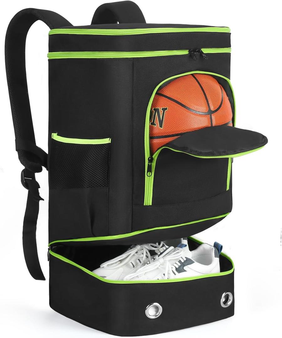 YOJOB Basketball Backpack, Large Sports Bag with Separate Ball Holder & Shoes Compartment, Water Resistant Basketball Bag Best for Basketball, Soccer,Volleyball,Gym,Swim (Black)