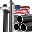 25FT Black 11Gauge Heavy Duty Aluminum Flagpole Kit with Solar Light, 3x5 Embroidered Nylon USA Banner,Outside House InGround, 120MPH Wind Rated