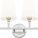 Bathroom Light Fixtures, 4 Light Vanity Lights with Flared White Fabric Shade, 28 Inch Brushed Nickel Wall Sconce, Modern Sconces Wall Lighting for Hallway Bedroom, VL837-BN-4