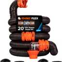 Camco RhinoFLEX 20-Ft RV Sewer Hose Kit - Features Clear Elbow Fitting w/Removable 4-in-1 Adapter - Connects to 3 Slip or 3/3.5/4 NPT Threaded Sewer Connection 