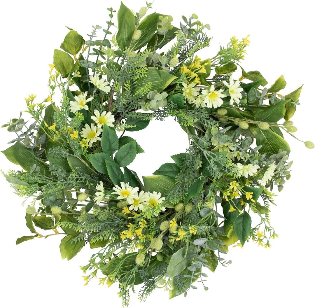 Northlight Mixed Foliage and Daisy Spring Wreath - 20"
