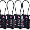 Tool-Less TSA Approved Luggage Lock with Alert Indicator, 4-Digit Resettable Combination, Durable Zinc Alloy Travel Locks for Suitcase, Backpack, Toolbox, Locker, Keyless  Black (4 Pack)