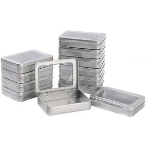 12 Pack Empty Rectangular Metal Storage Organizer Tins with Clear Window Hinged Lids for Small Items and Other Craft Projects, 4.5 x 3.3 x 0.9 inch (Silver)