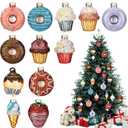 12 Pcs Christmas Glass Cupcake Ornaments Dessert Theme Ornaments Christmas Donut Candyland Hanging Pendants Gift Food Theme Hanging Decor Xmas Tree Pendants for Home Indoor Holiday Party Decoration