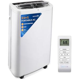 SereneLife Small Air Conditioner Portable 14,000 BTU with Built-in Dehumidifier - Portable AC unit for rooms up to 650 sq ft - Remote Control, Window Mount Exhaust Kit