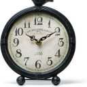 NIKKY HOME Vintage Table Clock with Bird, Metal Desk Clocks Battery Operated Black Retro Table Clock on Stand Decorative Desk Clock for Bedroom Living Room Shelf (Pitchdark)