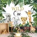 Mocsicka Safari Wild One Backdrop Safari Animal First Birthday Party Background Jungle Boy 1st Birthday Party Decorations Photography Background (7x5ft)