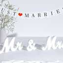 VIOPVERY Mr and Mrs Sign for Wedding Table,Large White Mr and Mrs Sign,Wooden Letters,Mr & Miss Sign with Just Married Banner Wedding Decorations for Anniversary