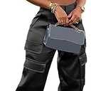 YOOTIKO Women's Satin Cargo Pants Y2K High Waisted Straight Wide Leg Trousers with Pockets Streetwear, XXL