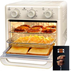 10QT Air Fryer Toaster Oven Combo, Air Fryer Oven with 5 in 1 Functions, 3 Knob Control & Visible Window, 3-Layer Cooking, Countertop Airfryers Ideal for small kitchen, White, Large