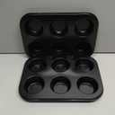 2 Pack 6-Cup Muffin Pan, Heavy-Duty Carbon Steel Nonstick Cupcake Baking Pan, 2.56 Standard Size Cups, Compact 10.43 x 7.28 Design, Oven & Dishwasher Safe (Black)