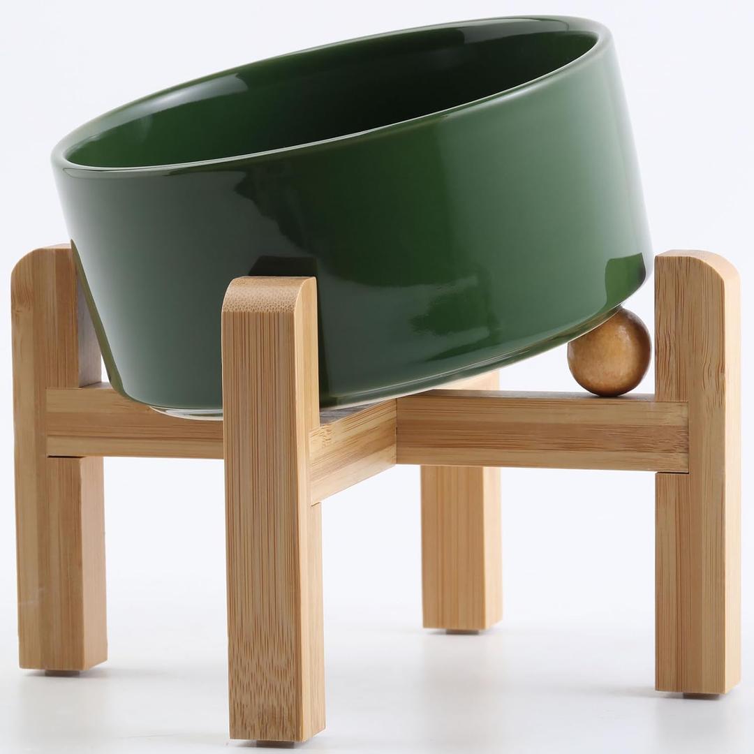 Petygooing Elevated/Raised 15Slanted Ceramic Dog Bowl for Small and Medium Breeds, Tilted Anti Slip Pet Feeding Bowl,Food Water Dish with Stand for Cats and Dogs (28 OZ/3.6 Cups) Rust Green