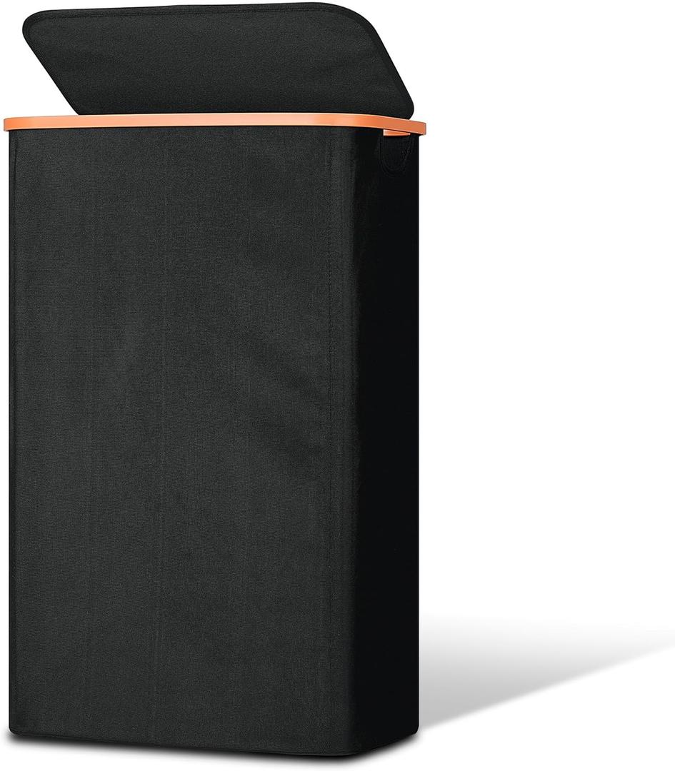 Slim Laundry Basket with Lid, Narrow Dirty Clothes Hampers for Laundry with Handle, Skinny Laundry Bin for Laundry Room, Dorm, Bedroom and Bathroom, 19.8 Gallon (75L) Black