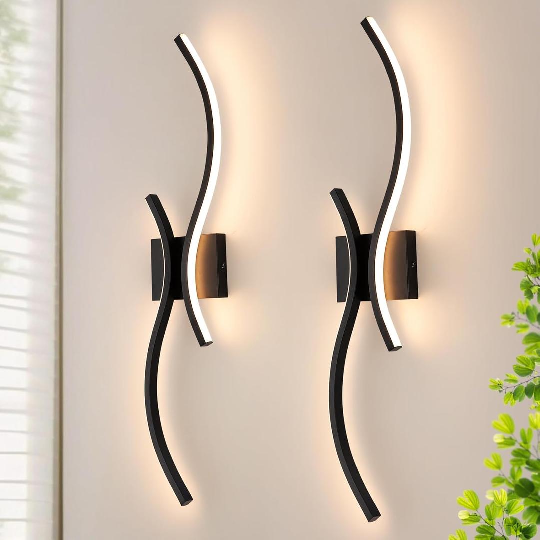 CANEOE Modern LED Wall Sconce Set of Two, 3000K Warm White Led Wall Light Fixture, 31.5inch Black Modern Sconces Wall Lighting for Bedroom, Living Room, Hallway, Staircase, Bathroom