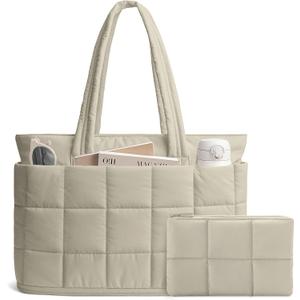 Tote Bag for Women, Puffer Work Bag 15.6 Inch Laptop Purse for Nurse Teacher Large Expandable Travel Tote Shoulder Bag